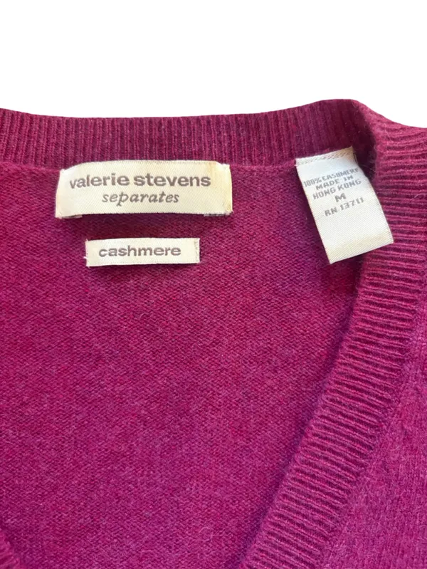 Valerie Stevens Cashmere V Neck Sweater Magenta Pink Womens Size Medium - Image 3