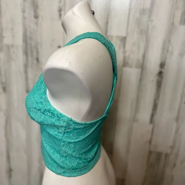 Bozzolo Teal Floral Lace Crop Top Womens Size Large L Cross Back Surplice Cami - Image 2