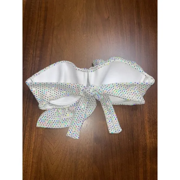 CHIO Ruffle Bikini Top in Silver Medium New Bandeau Strapless Tube - Image 5