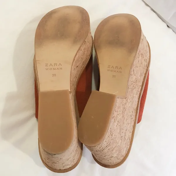 ZARA Burnt Orange Suede Platform Cork Sandals - Image 4