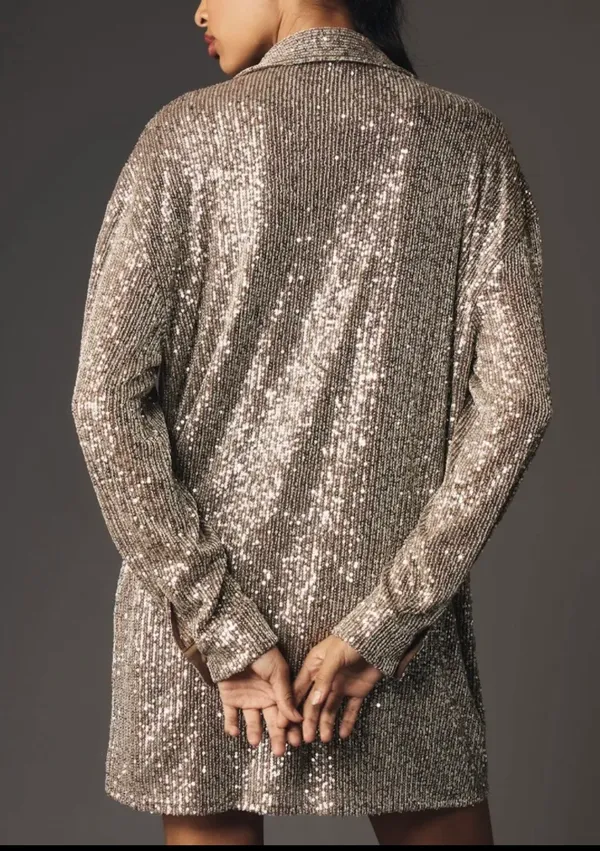 Flat White Sequin Tunic Dress, Size XS - Image 3