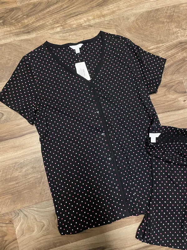 NWT! Charter Club Black Polka Dot 2 Piece Short Sleeve Pajama Set Women's Size Medium - Image 4