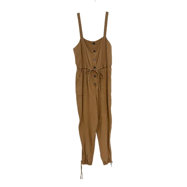 Alice + Olivia Tiana Button‎ Front Jumpsuit Tan Utility Cargo Tie Waist Size 8 - Image 3