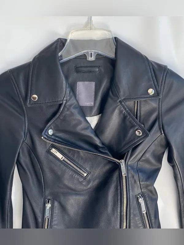 Lot78 European luxury black leather biker jacket 90s downtown girl goth grunge - Image 2