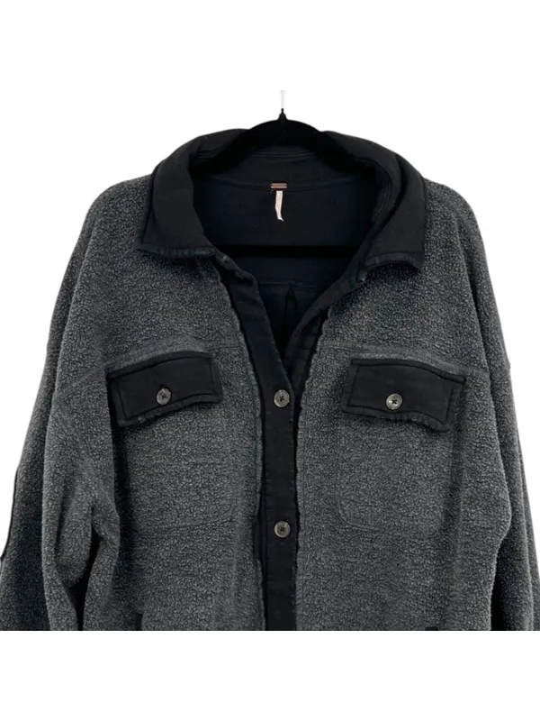 Free People Ruby Oversized Gray Button-Up Shacket Jacket Size Medium Boho Grunge - Image 2