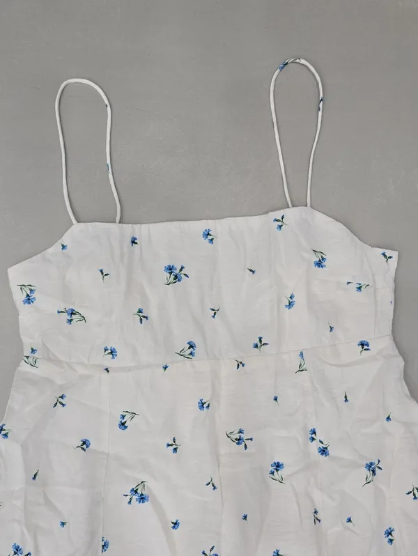 H&M White Maxi Dress with Blue Floral Sprigs Size S/ 38 - Image 7