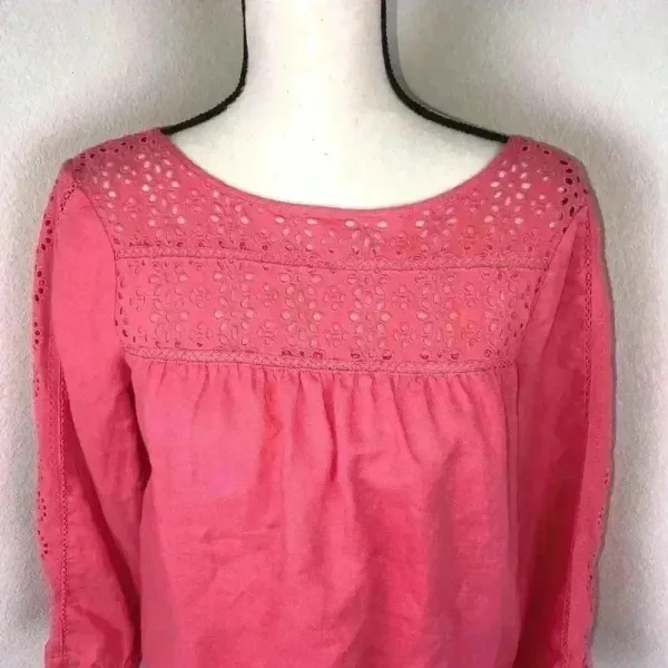 J.Crew Women’s Linen Salmon Coral Eyelet Top Size XS‎ Lightweight Casual - Image 6