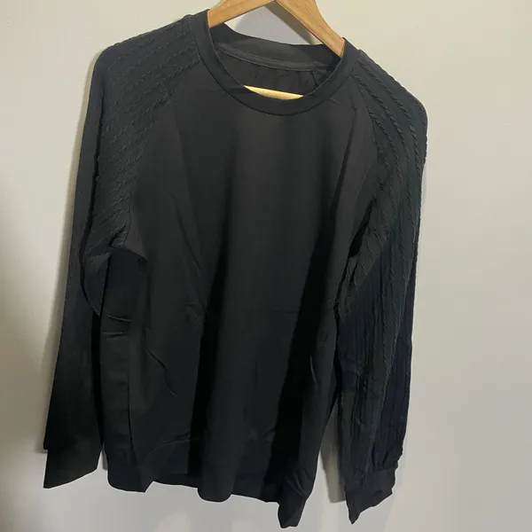 Womens Black Cable Knit‎ Mixed Media Raglan Long Sleeve Sweatshirt Top Size L - Image 3
