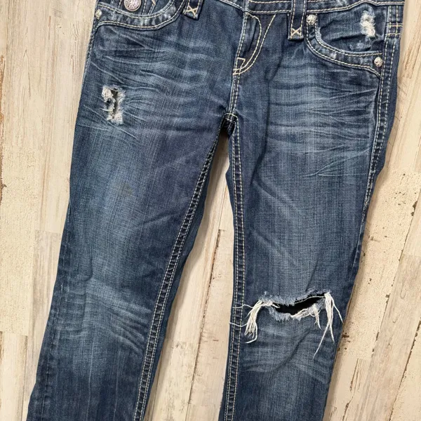 Rock Revival Tori Bootcut Dark Wash Distressed Button Pockets Jeans Womens‎ 26 - Image 4