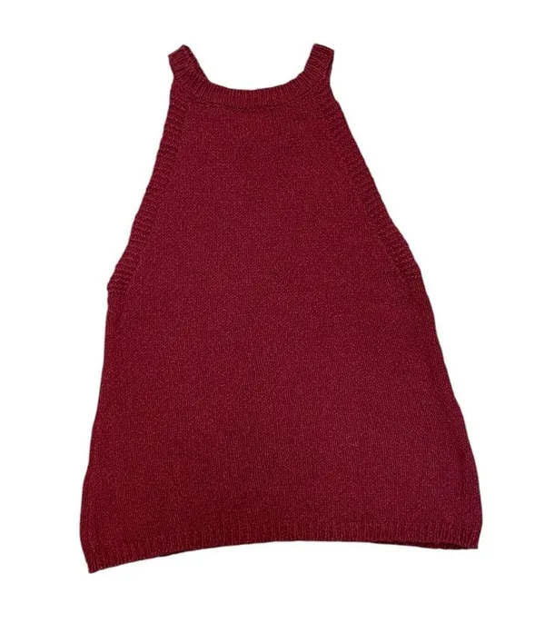 Maeve Burgundy Sleeveless Halter Neck Cotton Sweater Top - Image 2