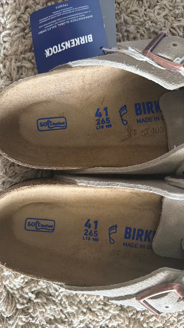 Birkenstock Boston Clog Suede Soft Footbed Taupe - Image 2