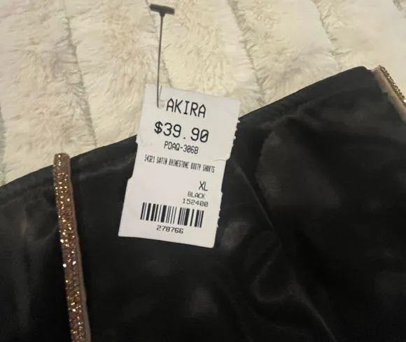 Akira Black Satin Skirt with Gold Accents - Image 2
