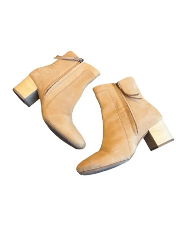 Toms Tan Suede Ankle Boots Wood Block Heel Booties Comfortable Size 9.5 Women's - Image 2