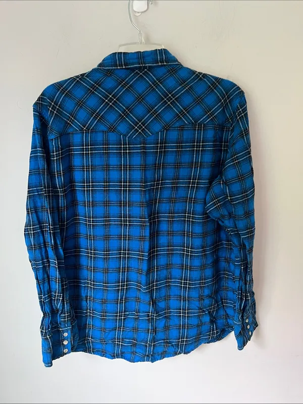 Wrangler Wrancher Blue Plaid Pearl Snap western shirt ➕ - Image 5