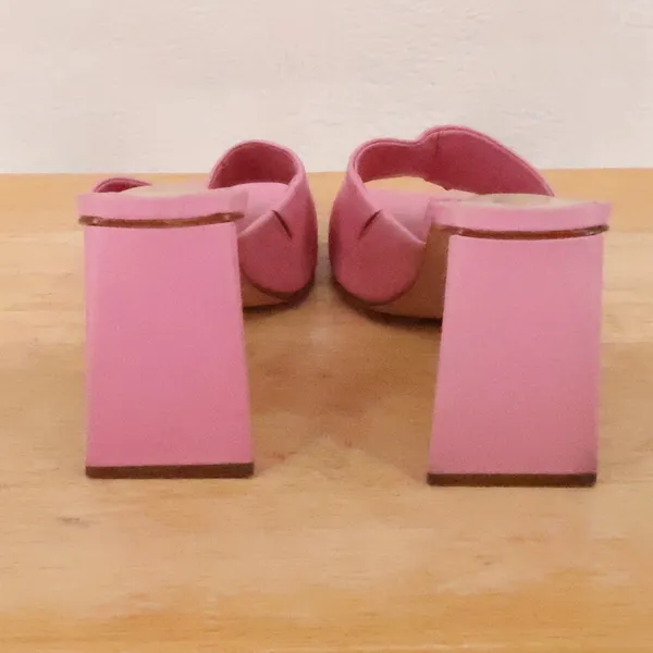 Schutz Pink Leather Mules Womens Size 9.5 Architectural Triangle Block Heel - Image 2