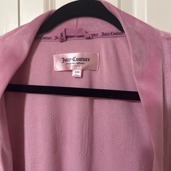 Vintage Y2K Juicy‎ Couture Pink Velour Robe Size S/M Rhinestone Logo - Image 2