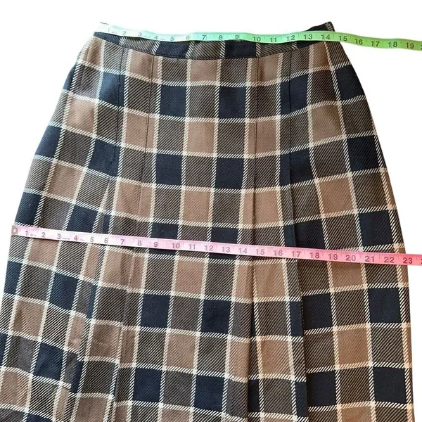 90s Vintage Plaid Wool Midi Skirt High Rise 12 | Dark Academia Preppy Scholarly‎ - Image 6