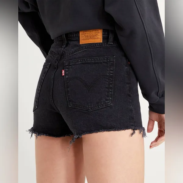 Levi’s Premium Ribcage Shorts Black Lake Raw Hem 28 Cutoff - Image 2