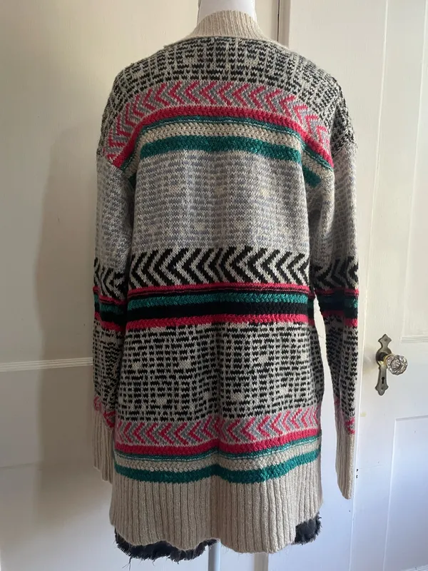 Mossimo Supply Co. Cream Open-Front Cardigan with Pink, Teal & Black Accents - Image 3