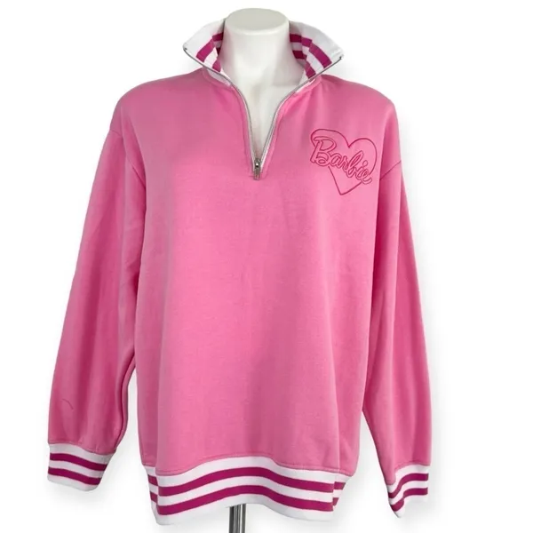 BARBIE Pink 1/4 Zip Sweatshirt Size L NEW - Image 3