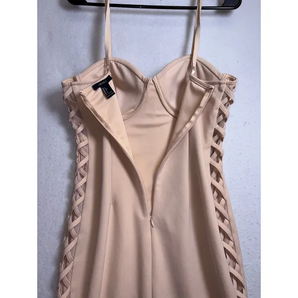 Forever 21 Womens Beige Bustier Bodycon Mini Dress Lattice Side Detail Size L - Image 5
