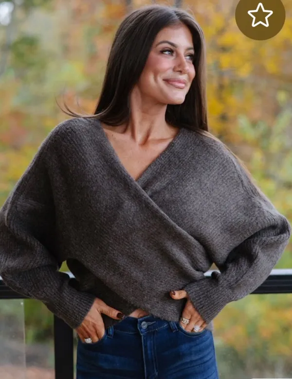 These Three Boutique Crossed ribbed sweater ash brown - Image 5