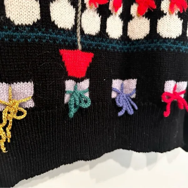 CT Crew Vintage Wool Christmas Sweater Women's Medium‎ Black Reindeer Snowman - Image 3
