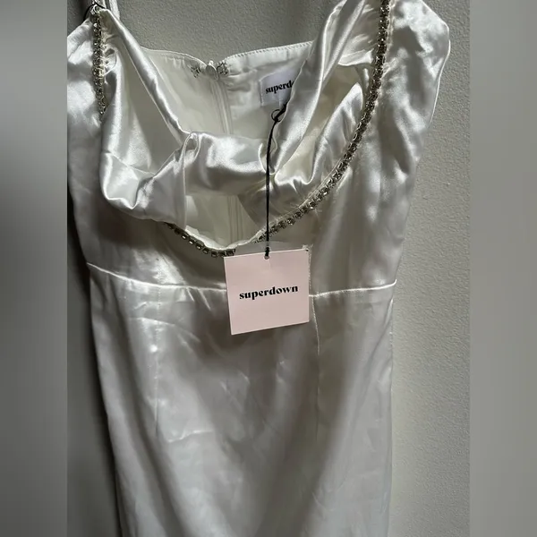 NEW Superdown Kita Rhinestone Cutout Satin Mini Dress |White‎ Women’s XXS Formal - Image 6