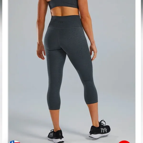 TYR Women's Medium Base Kinetic™‎ High-Rise 21" Leggings Gray Cropped Mid Calf - Image 4