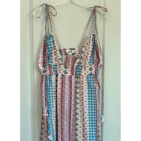 Lulus Boho Geometric Print Tassel Tie-Strap Smocked Maxi Dress Multicolor Medium - Image 7