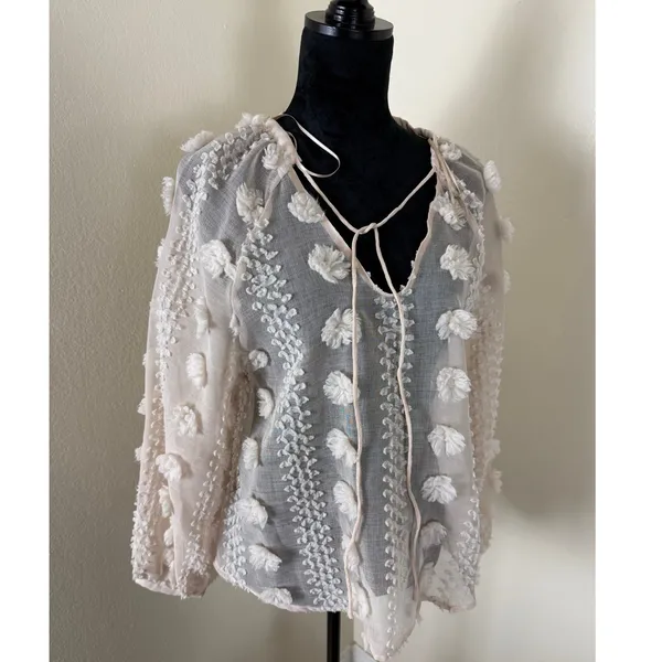 Charming Zara Light Pink Floral 3D Appliqué Blouse XS - Image 2