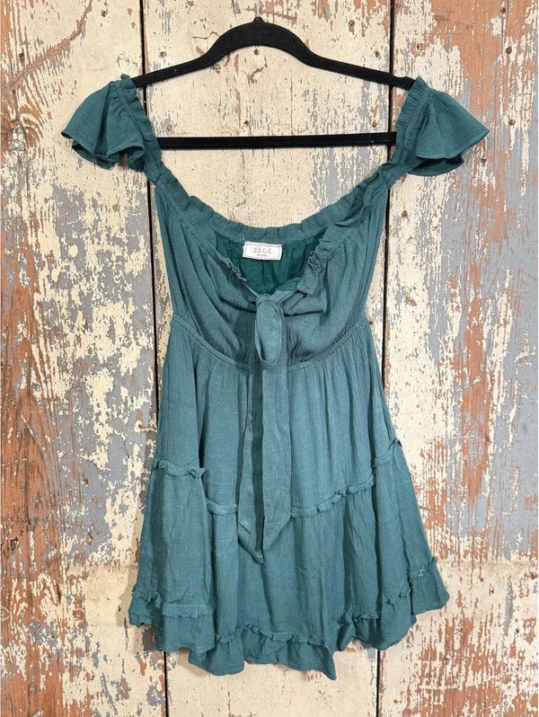Sage the Label Small green off-shoulder tiered mini dress - Image 3