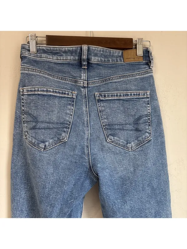American Eagle Mom Jeans Womens 2 Short Distressed High Rise Rigid Blue Denim - Image 5