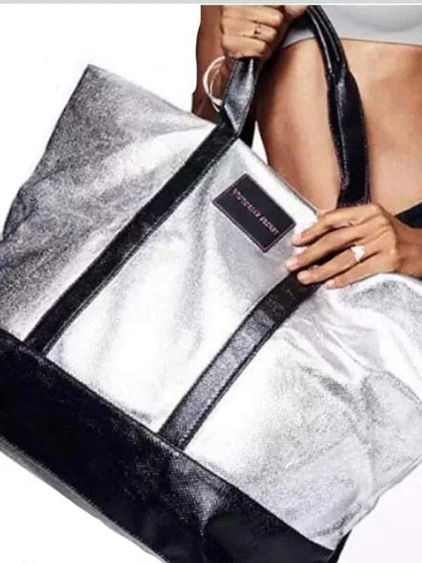 Victorias Secret Large‎ Silver & Black Weekender Get Away Travel Tote Bag - Image 2