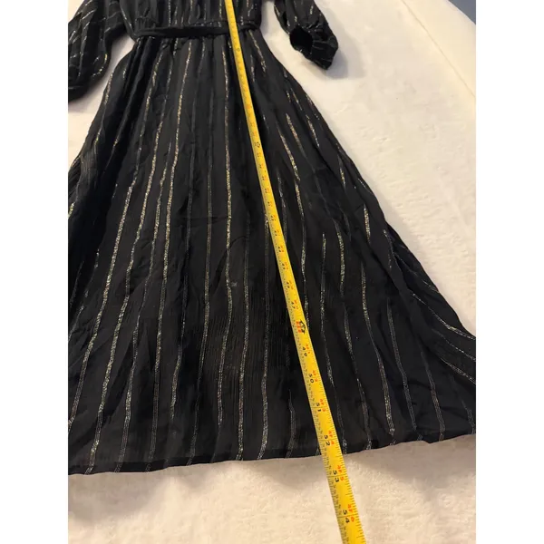 Traffic People Black Gold Metallic Stripe Midi Dress‎ Long Sleeve XS NWT $154 - Image 7
