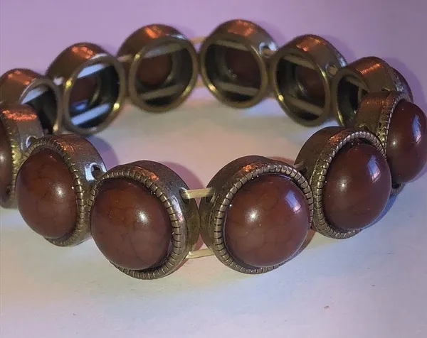 Vintage Brass Chunky Beaded Boho Stretchy Bracelet - Image 2