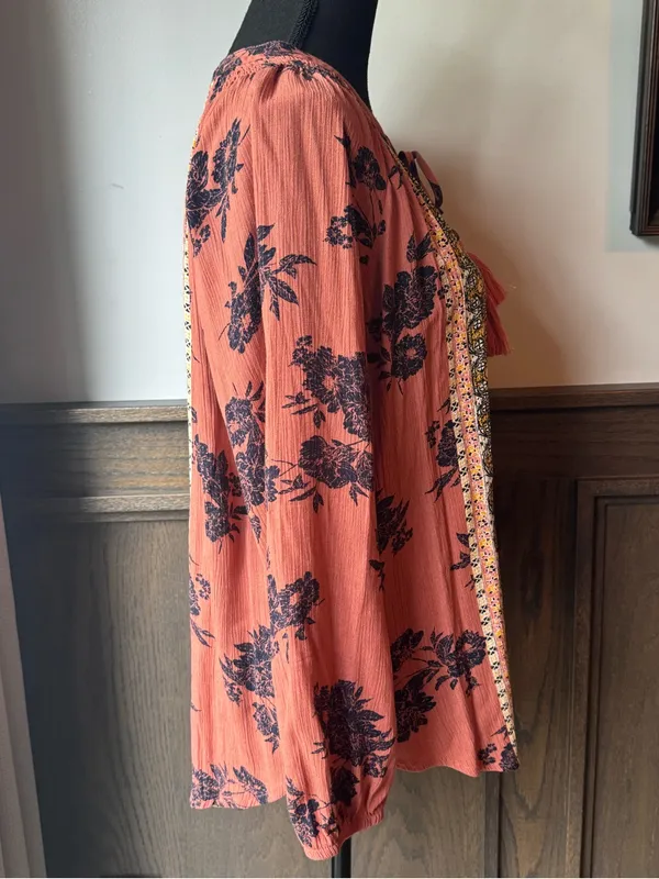 Women’s Coral and Navy Boho Tassel Tie Tunic medium - Image 5