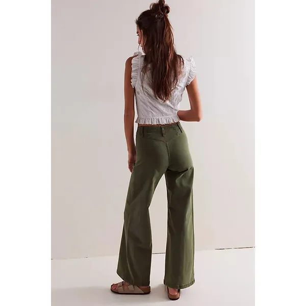 Free People Libre Cotton Blend High Waisted Wide-Leg Jeans Thyme Green 32 / 14 - Image 4