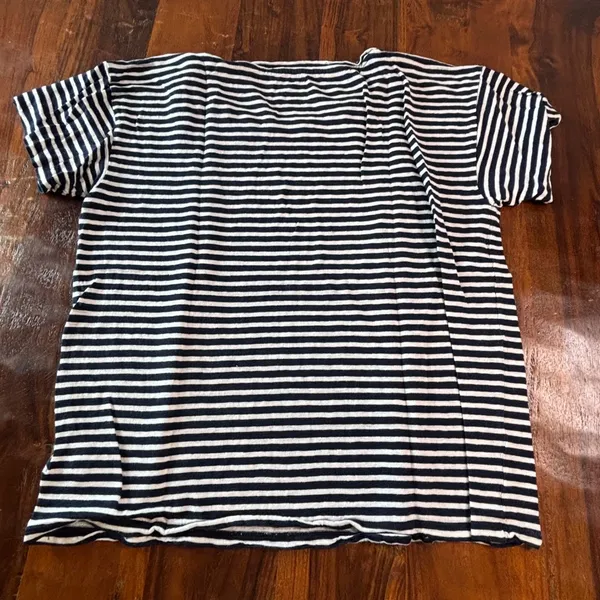 J.Crew Womens Navy White Striped 100% Linen Short Sleeve T-Shirt Size L RN77388 - Image 2