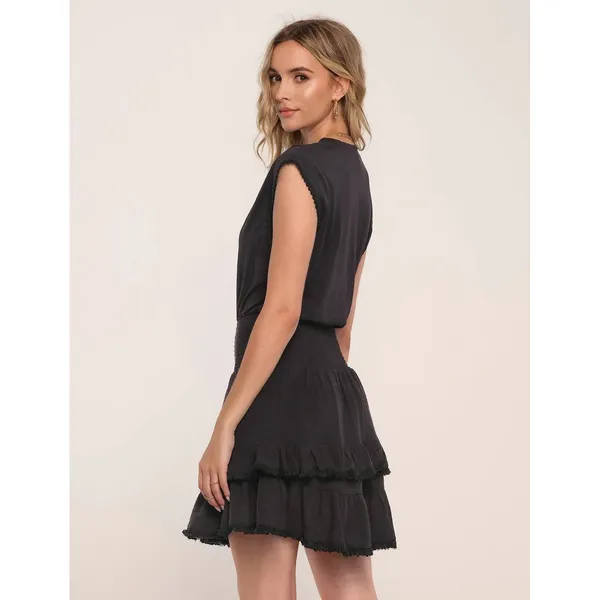 Revolve‎ Heirloom Women Cotton Mini Dress SmallBlack Waist Tiered Ruffle Gauze - Image 3