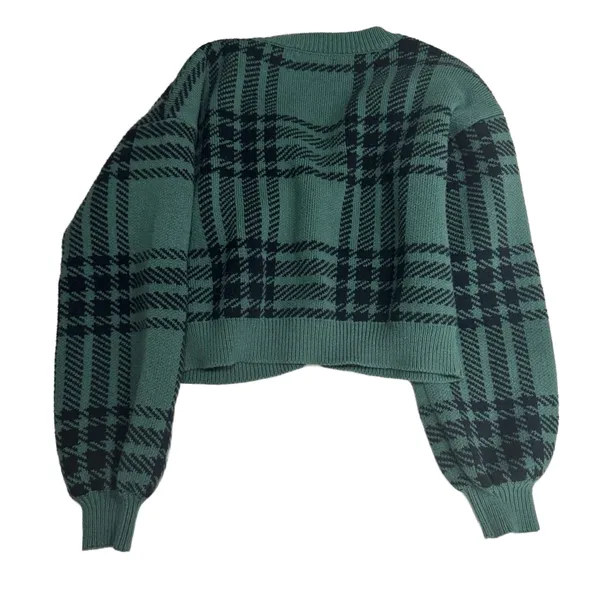 Hollister Cropped Sweater Women's Size XS Green Black Plaid Grunge Y2K Inspired‎ - Image 2