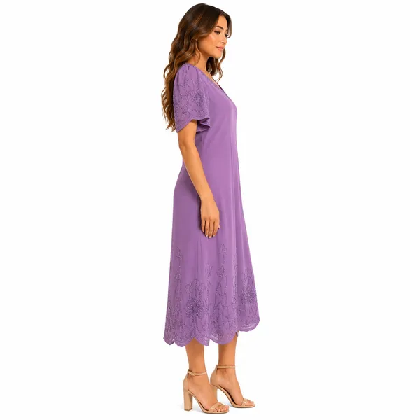 Vintage Neiman-Marcus Lavender Beaded Embroidered Midi Dress Women’s Size Large - Image 3