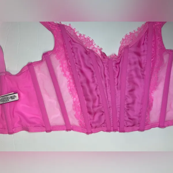 Victoria's Secret Dream Angels Pink Lace Unlined Non Wired Corset Bra Top Size S - Image 9