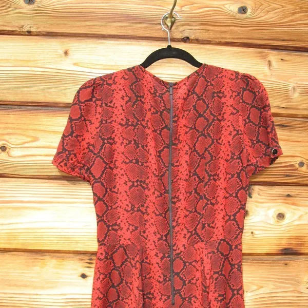 Red Black Python Snake Print Silk Blend Fit and Flare Dress - Image 9