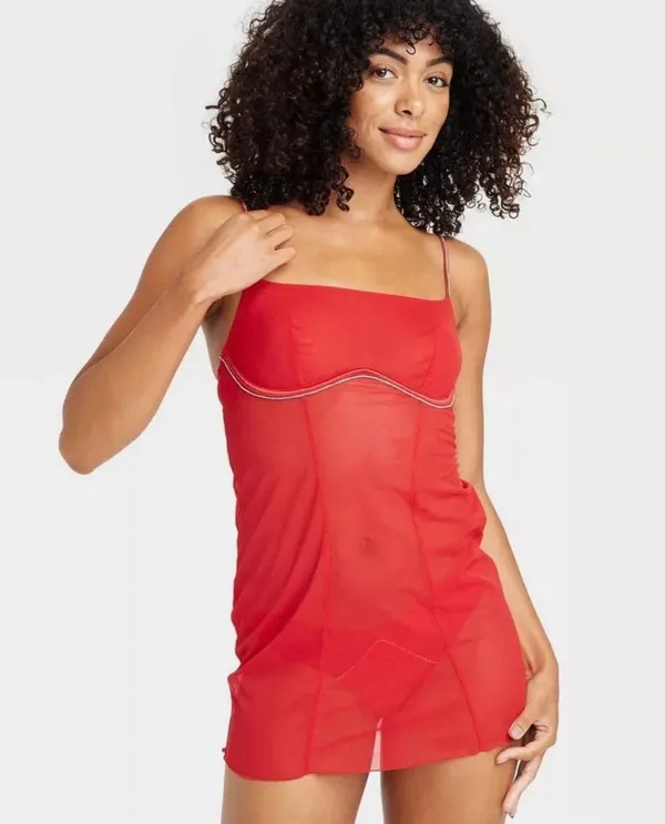 Women's Rhinestone Lingerie Dress - Auden Red - Image 6