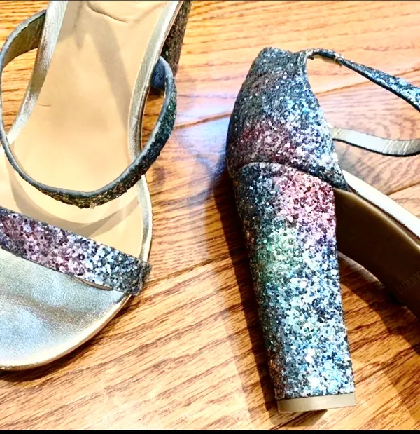 Bamboo women blue/pink glitter sparkle block heels sandals size 37.5 - Image 5