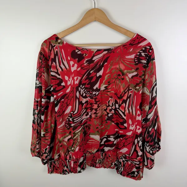 Cato Butterfly‎ Floral Print Blouse Size 22/24W Multicolor Smocked Hem Resort - Image 4