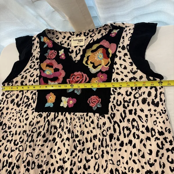 Savanna‎ Jane Boho Floral Embroidered Leopard Print Dress Flutter Sleeve Size 2X - Image 7