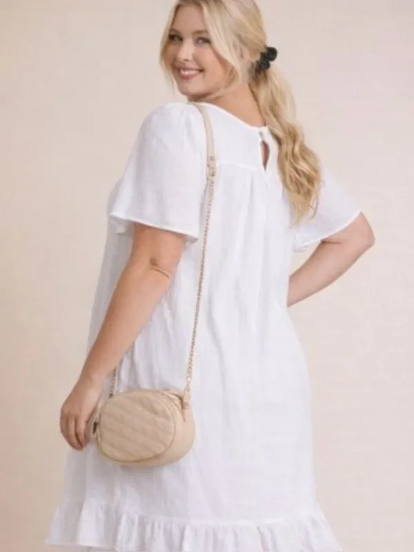 New!Cotton Lined White Gauze V-Neck Embroidered Floral Babydoll Dress Size 2X - Image 3
