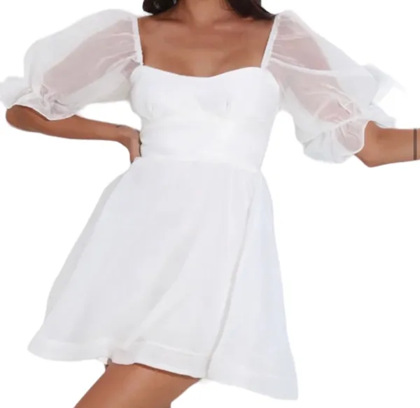 Hello Molly White Puff Sleeve Mini Dress - Image 2